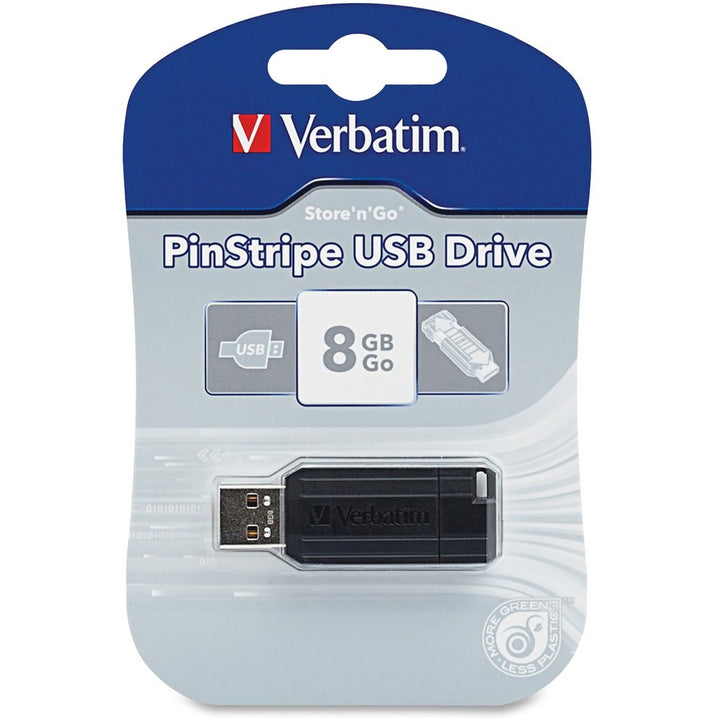 Image of Verbatim® USB 2.0 Drive, Push-Pull Slide, 8GB, 5/Bundle, Black
