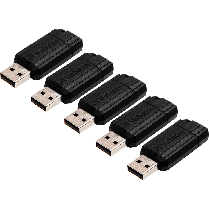 Image of Verbatim® USB 2.0 Drive, Push-Pull Slide, 16GB, 5/Bundle, Black