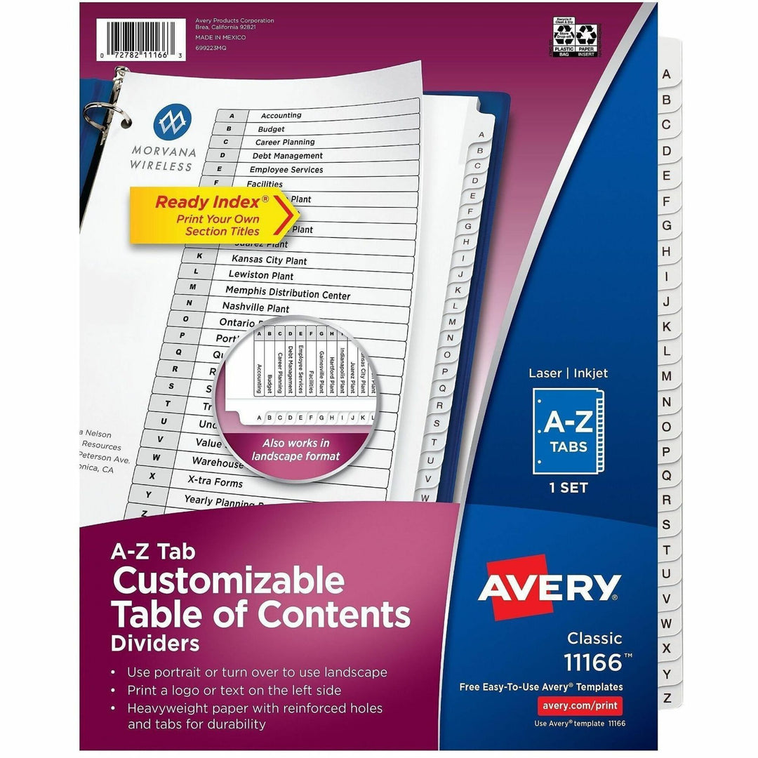 Image of Avery® Customizable TOC Ready Index Black and White Dividers, 26-Tab, A to Z, 11 x 9.25, 1 Set
