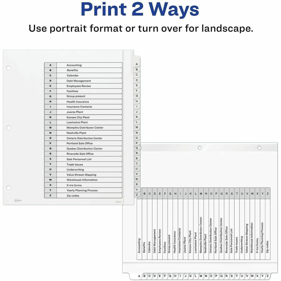 Image of Avery® Customizable TOC Ready Index Black and White Dividers, 26-Tab, A to Z, 11 x 9.25, 1 Set