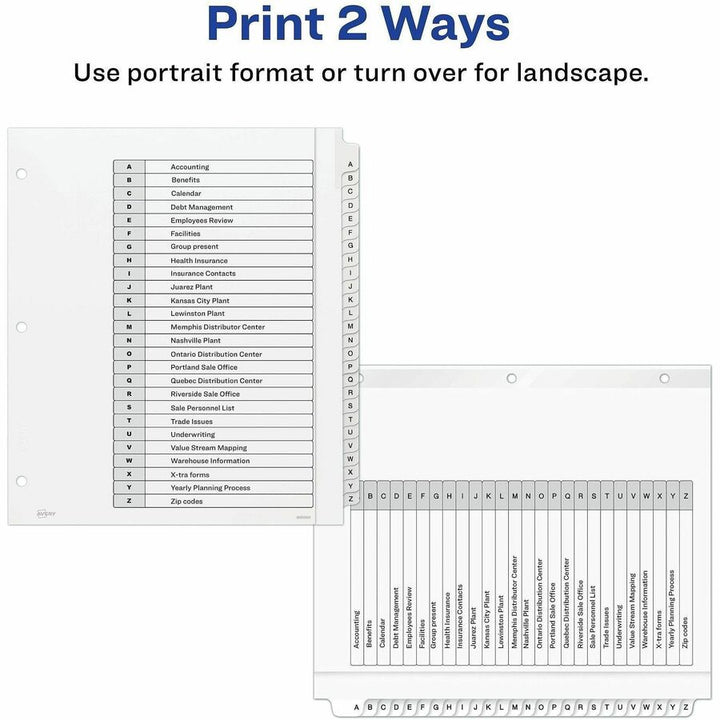 Image of Avery® Customizable TOC Ready Index Black and White Dividers, 26-Tab, A to Z, 11 x 9.25, 1 Set