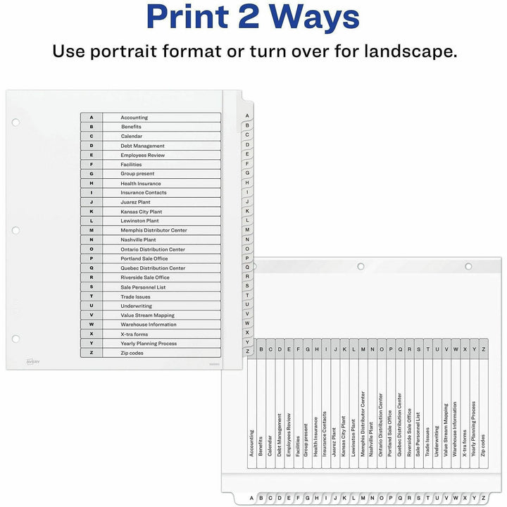 Image of Avery® Customizable TOC Ready Index Black and White Dividers, 26-Tab, A to Z, 11 x 9.25, 1 Set