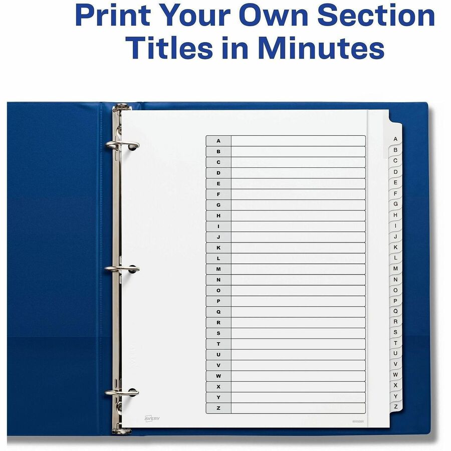 Image of Avery® Customizable TOC Ready Index Black and White Dividers, 26-Tab, A to Z, 11 x 9.25, 1 Set