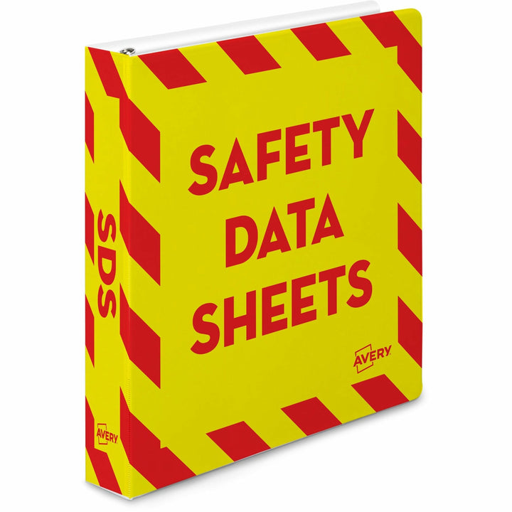 Image of Avery® Heavy-Duty Preprinted Safety Data Sheet Binder, 3 Rings, 1.5" Capacity, 11 X 8.5, Yellow/red