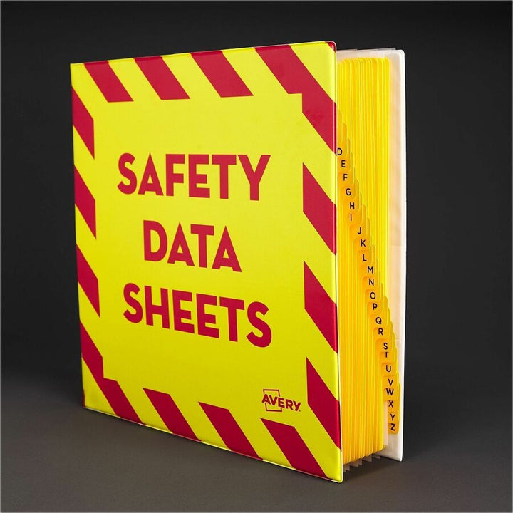 Image of Avery® Heavy-Duty Preprinted Safety Data Sheet Binder, 3 Rings, 1.5" Capacity, 11 X 8.5, Yellow/red