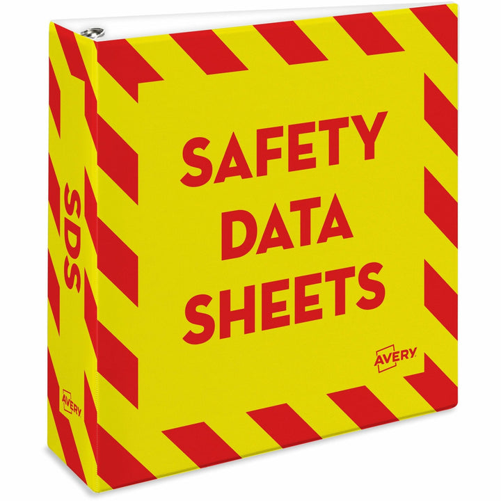 Image of Avery® Heavy-Duty Preprinted Safety Data Sheet Binder, 3 Rings, 3" Capacity, 11 X 8.5, Yellow/red