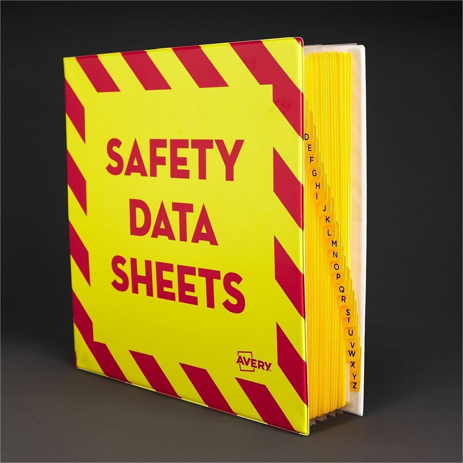 Image of Avery® Heavy-Duty Preprinted Safety Data Sheet Binder, 3 Rings, 3" Capacity, 11 X 8.5, Yellow/red