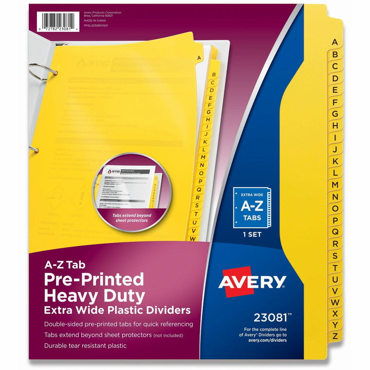 Image of Avery® Heavy-Duty Preprinted Plastic Tab Dividers, 26-Tab, A To Z, 11 X 9, Yellow, 1 Set