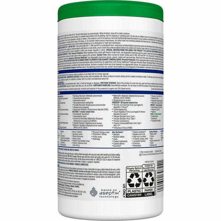 Image of Clorox Healthcare 30824 Hydrogen Peroxide Cleaner Disinfectant Wipes