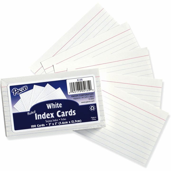Image of Pacon® Index Cards, Ruled, 3"x5", 100/PK, White