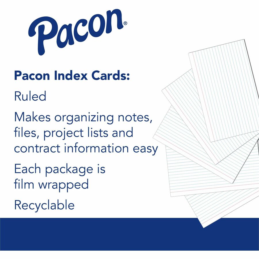 Image of Pacon® Index Cards, Ruled, 3"x5", 100/PK, White