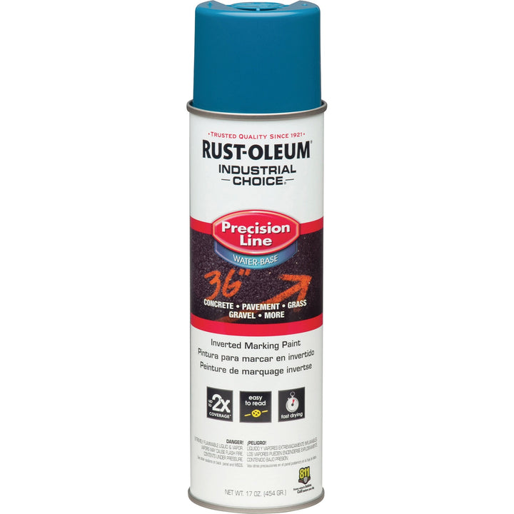 Image of Rust-Oleum® Industrial Choice M1800 System Water-Based Precision Line Marking Paint, Flat APWA Caution Blue, 17 oz Aerosol Can
