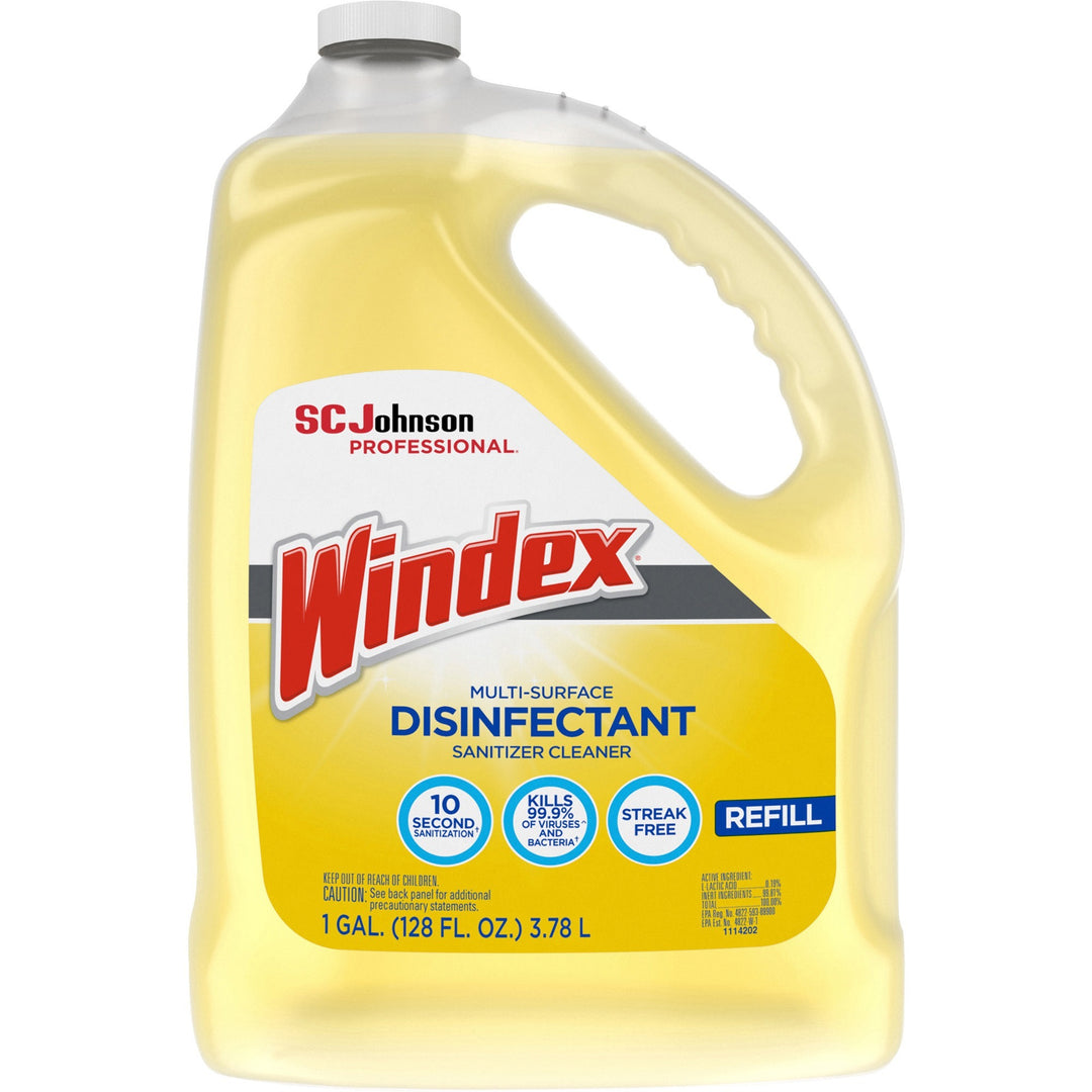 Image of Windex® 682265 Multi-Surface Disinfectant Sanitizer Cleaner, 128 fl oz (4 quart), Disinfectant, Residue-free, Anti-bacterial, Yellow Bottle, 1 Each