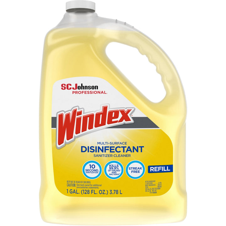 Image of Windex® 682265 Multi-Surface Disinfectant Sanitizer Cleaner, 128 fl oz (4 quart), Disinfectant, Residue-free, Anti-bacterial, Yellow Bottle, 1 Each