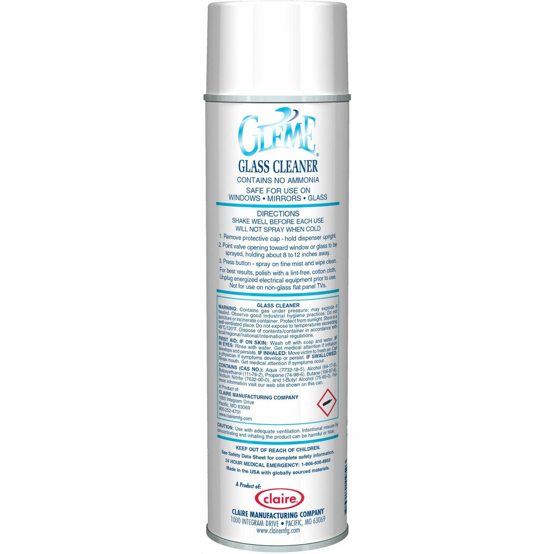 Image of Claire® Glass Cleaner Spray, Foaming, 19oz, 12/CT, White