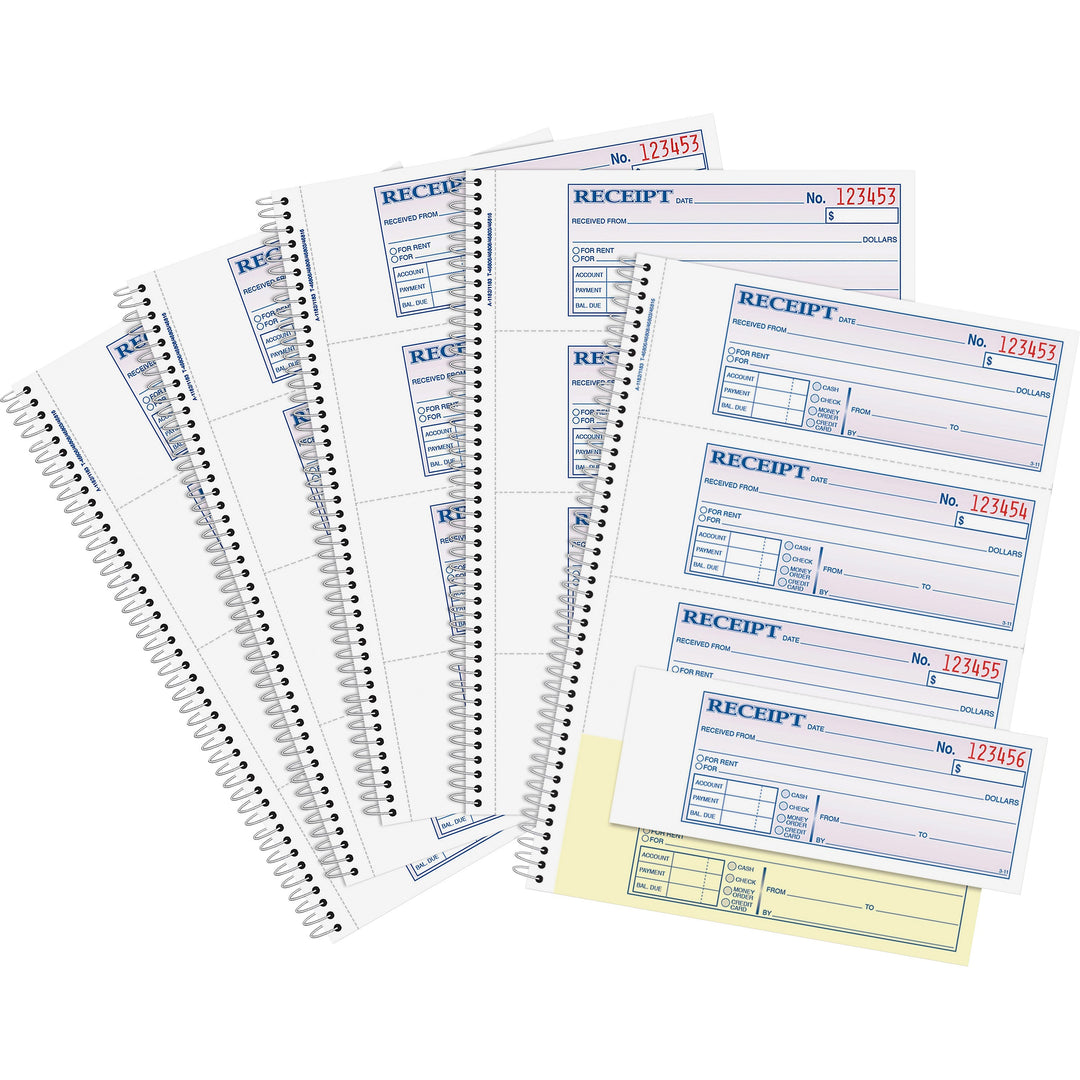 Image of Adams Money Receipt Book,Spiral,2Pt,200 Shts,7-5/8"x11",5/PK,WE/CA