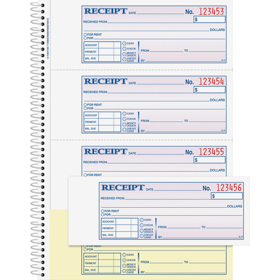 Image of Adams Money Receipt Book,Spiral,2Pt,200 Shts,7-5/8"x11",5/PK,WE/CA