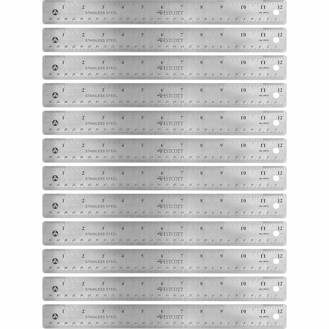 Image of Acme United Corporation Rulers, 12"L, Stainless Steel, Nonslip Cork Back, 12/BX, SR