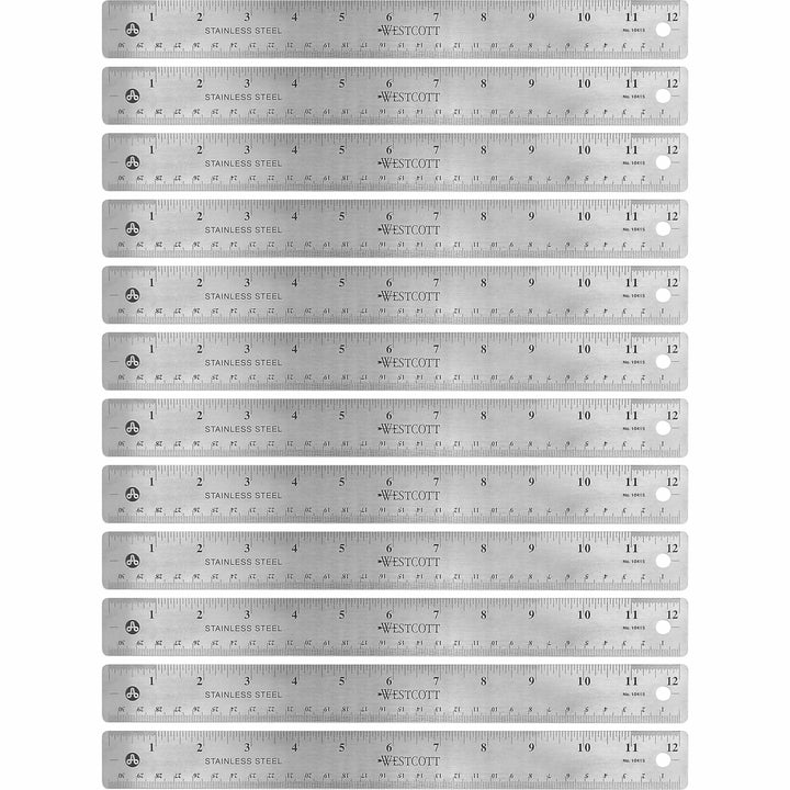 Image of Acme United Corporation Rulers, 12"L, Stainless Steel, Nonslip Cork Back, 12/BX, SR