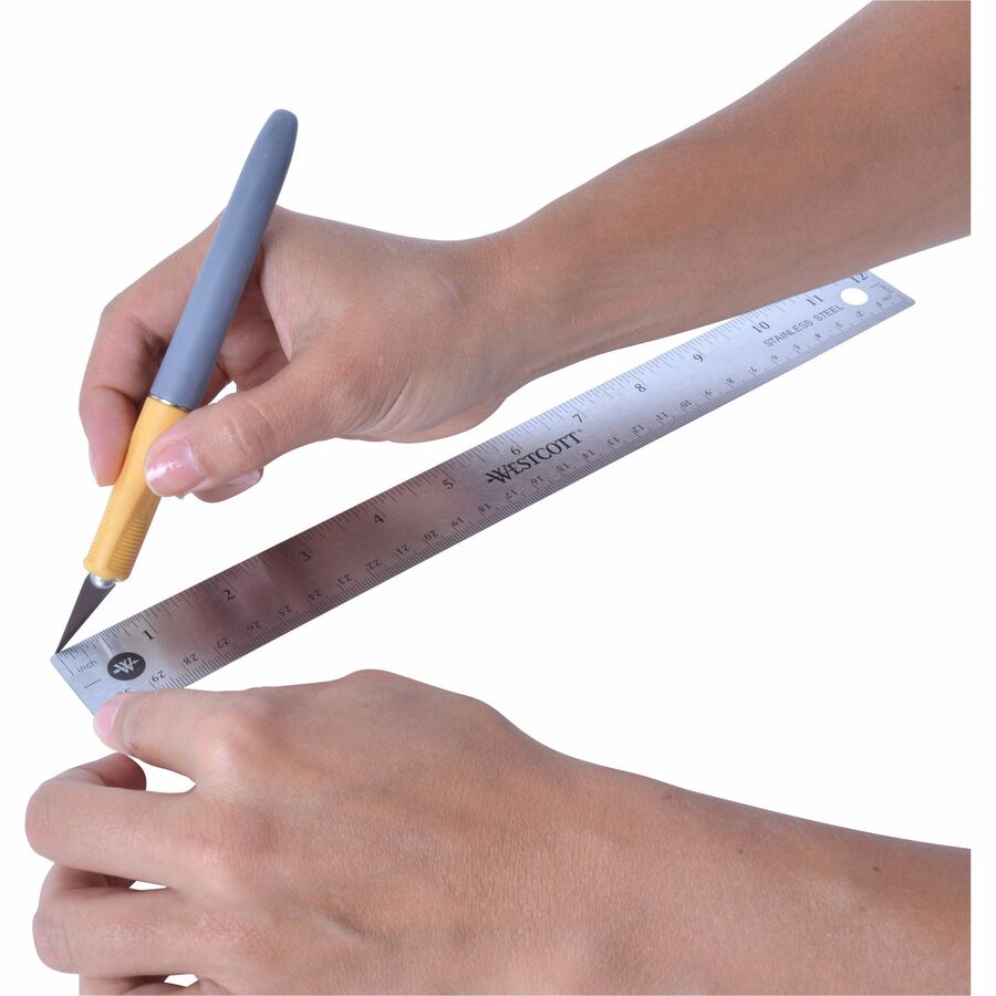 Image of Acme United Corporation Rulers, 12"L, Stainless Steel, Nonslip Cork Back, 12/BX, SR