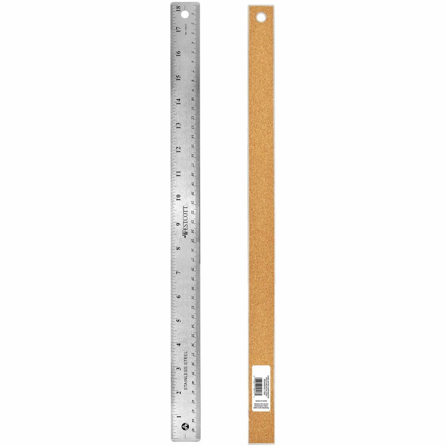 Image of Acme United Corporation Rulers, 18"L, Stainless Steel, Nonslip Cork Back, 12/BX, SR