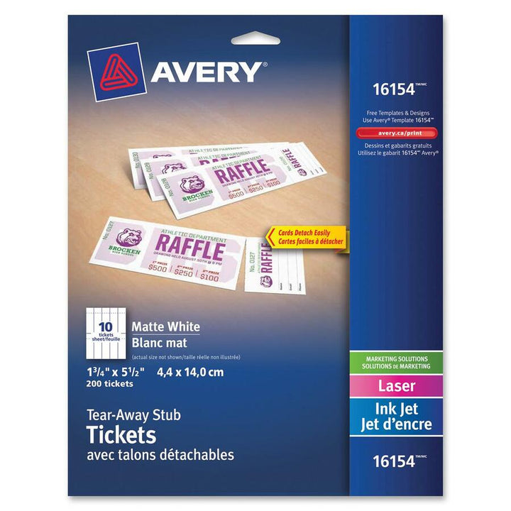 Image of Avery® Tickets,w/TearStub,Laser/Inkjet,1-3/4"x5-1/2",200/PK,5/CT,WE