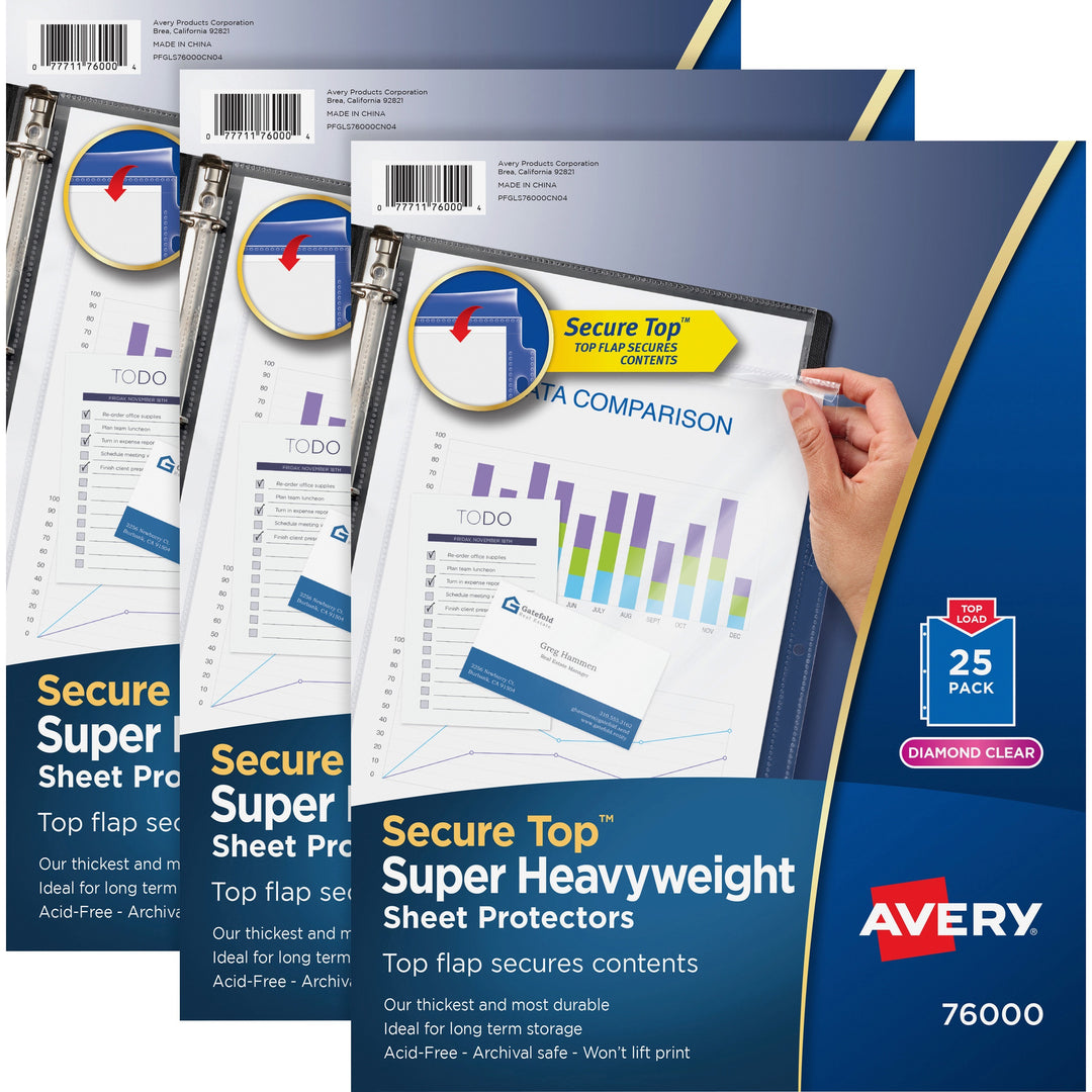 Image of Avery® Sheet Protectors,Super Hvywt,25/PK,3PK/BD,Diamond Clear
