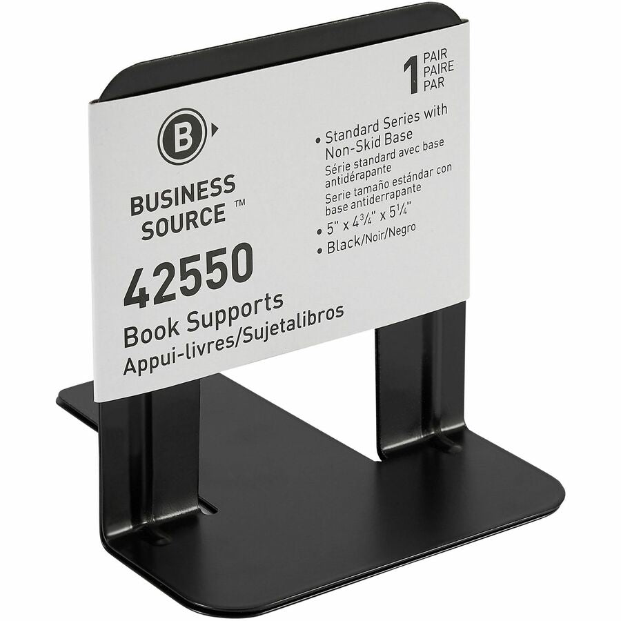 Image of Business Source Bookends, Standard, Steel, 4-3/4"x5-1/4"x5",2/PR,6PR/BX,BK