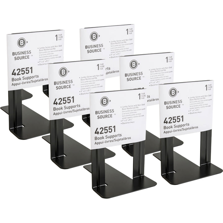 Image of Business Source Bookends, Jumbo, Steel, 6"x8-1/2"x9",2/PR,6PR/BX,BK