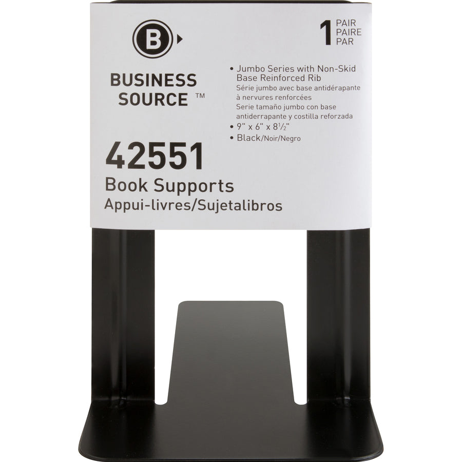 Image of Business Source Bookends, Jumbo, Steel, 6"x8-1/2"x9",2/PR,6PR/BX,BK