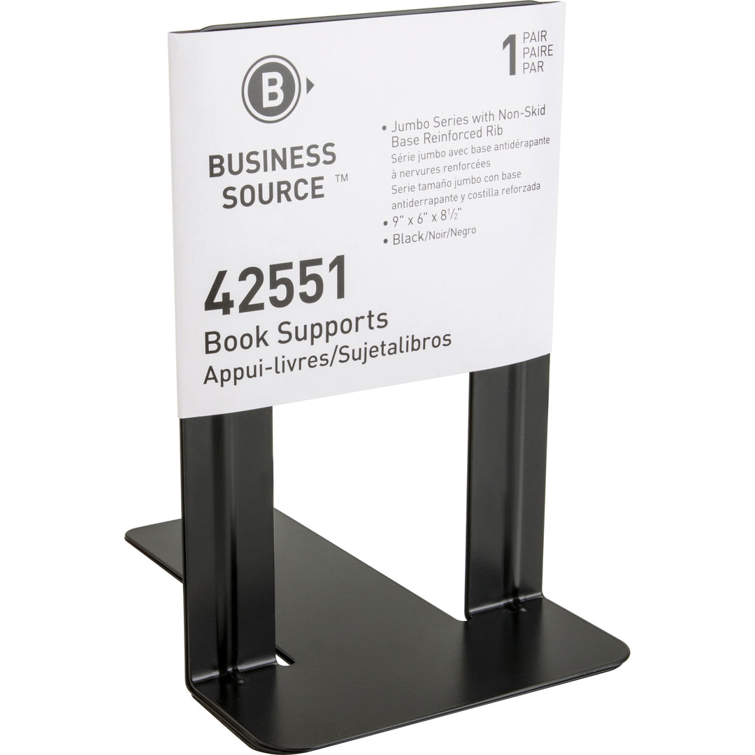 Image of Business Source Bookends, Jumbo, Steel, 6"x8-1/2"x9",2/PR,6PR/BX,BK