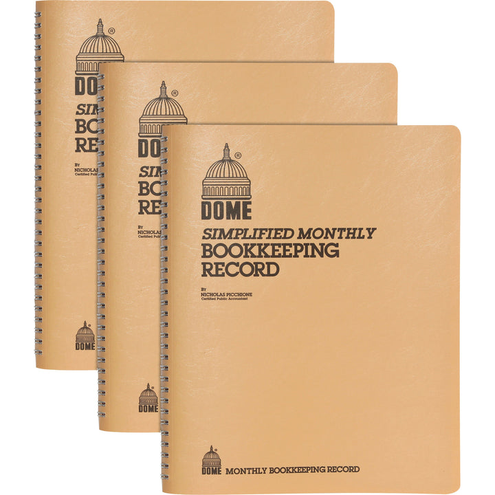 Image of Dome® Bookkeeping Record Books,Monthly,Undated,9"x11",3/BD,Beige
