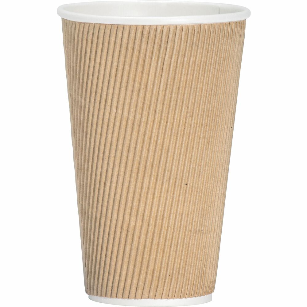 Image of Genuine Joe Hot Cups, Rippled, 16oz, 25/PK, 5/BD, Brown