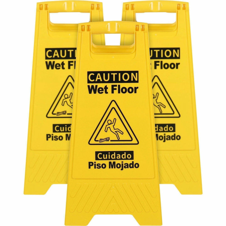 Image of Genuine Joe Sign,Wet Floor,w/Graphic,English/Spanish,6/CT,3/BD,YW/BK