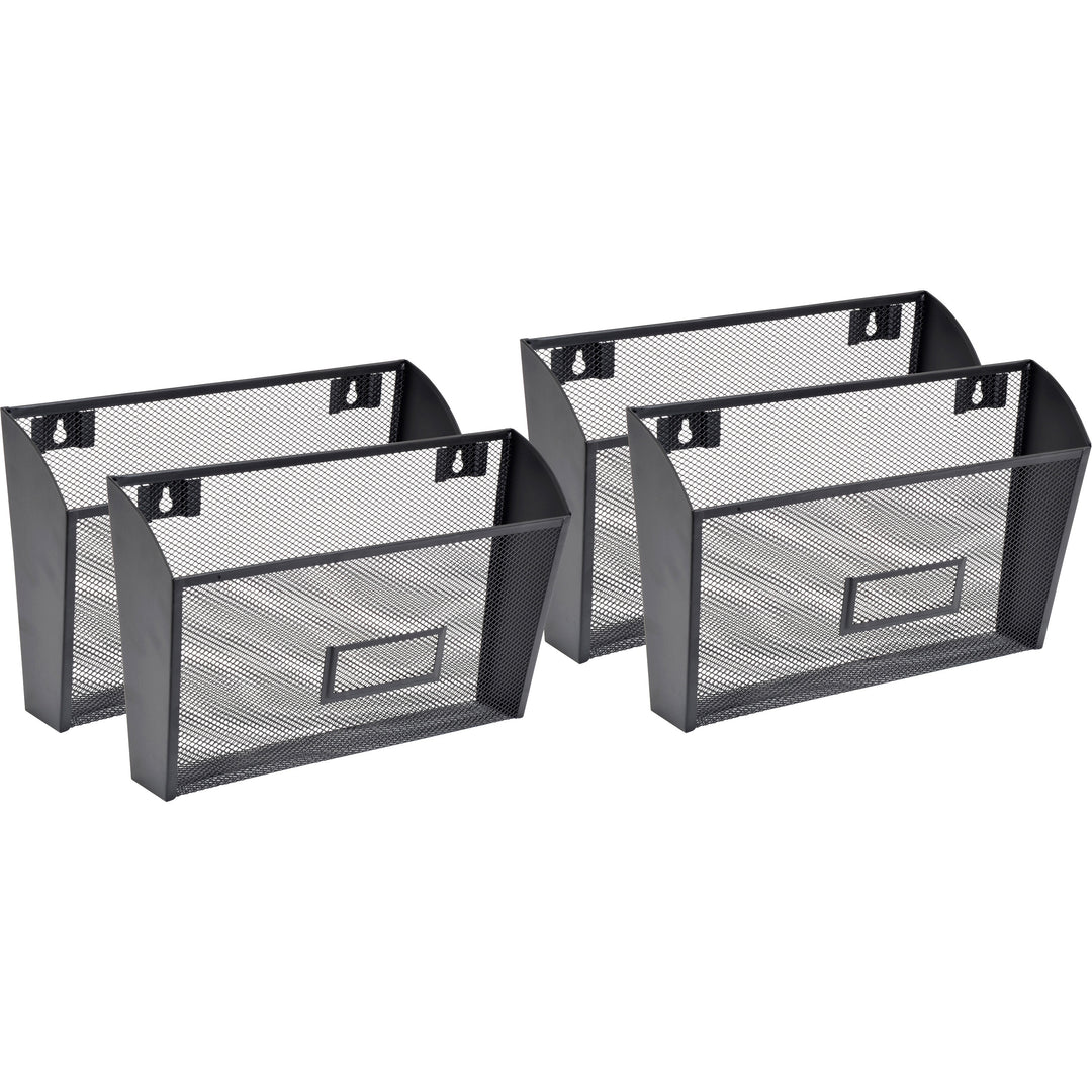 Image of Lorell 84144CT Mesh Wire Wall Pockets, 6.62" H x 12.62" W x 4.75" Depth, Black, 4 / Carton