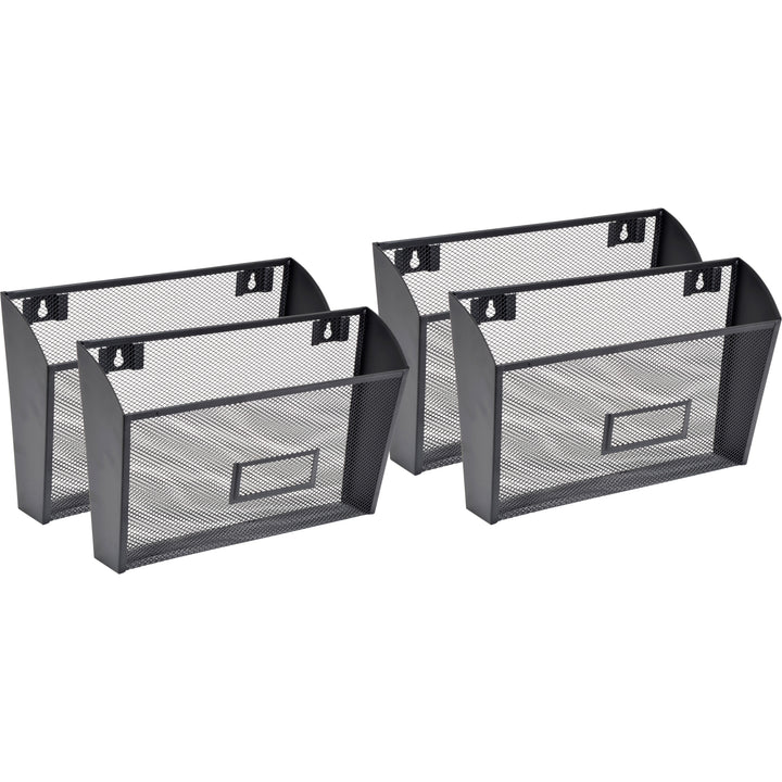 Image of Lorell 84144CT Mesh Wire Wall Pockets, 6.62" H x 12.62" W x 4.75" Depth, Black, 4 / Carton