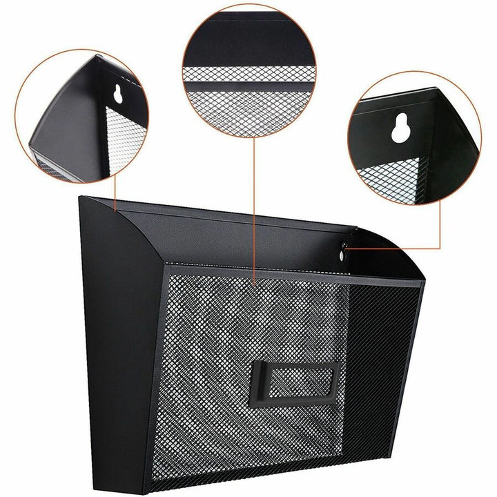 Image of Lorell 84144CT Mesh Wire Wall Pockets, 6.62" H x 12.62" W x 4.75" Depth, Black, 4 / Carton