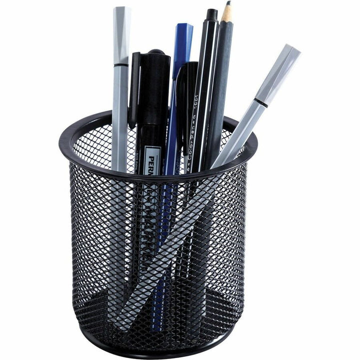 Image of Lorell Pencil Cups, Steel Mesh, 3-1/2"x3-7/8", 6/BX, Black