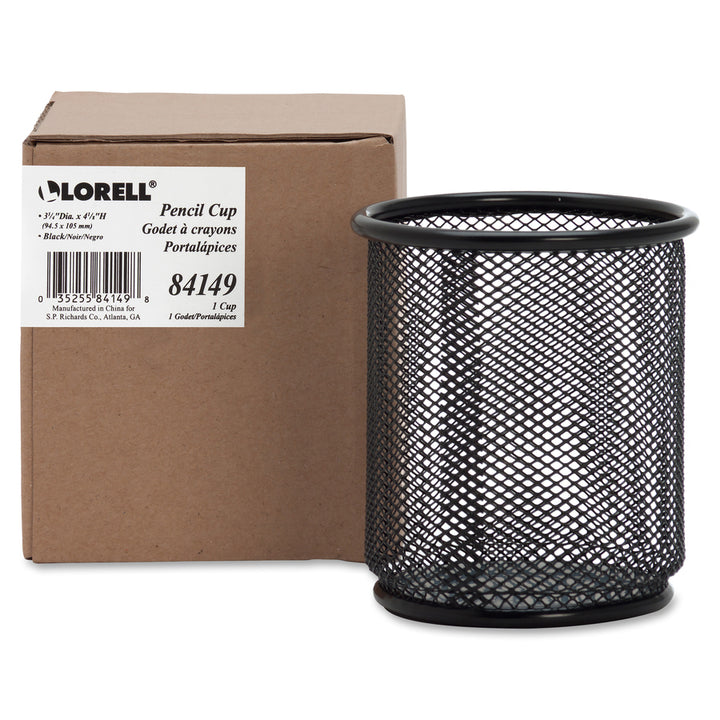 Image of Lorell Pencil Cups, Steel Mesh, 3-1/2"x3-7/8", 6/BX, Black