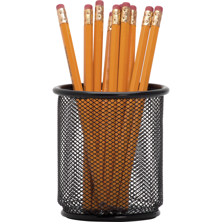Image of Lorell Pencil Cups, Steel Mesh, 3-1/2"x3-7/8", 6/BX, Black