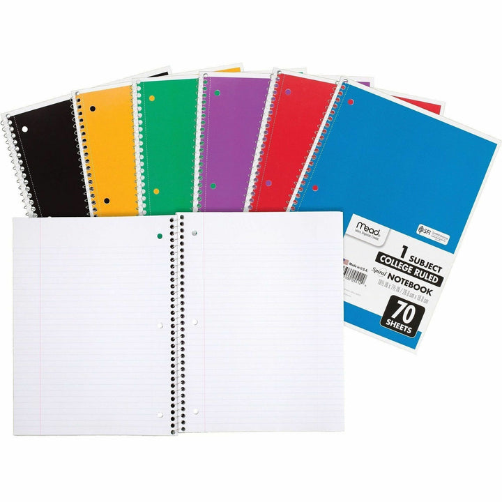 Image of Mead® Notebooks, Spiral, 1-Subject, 70 Sht, 8"x10-1/2", 12/BD, AST