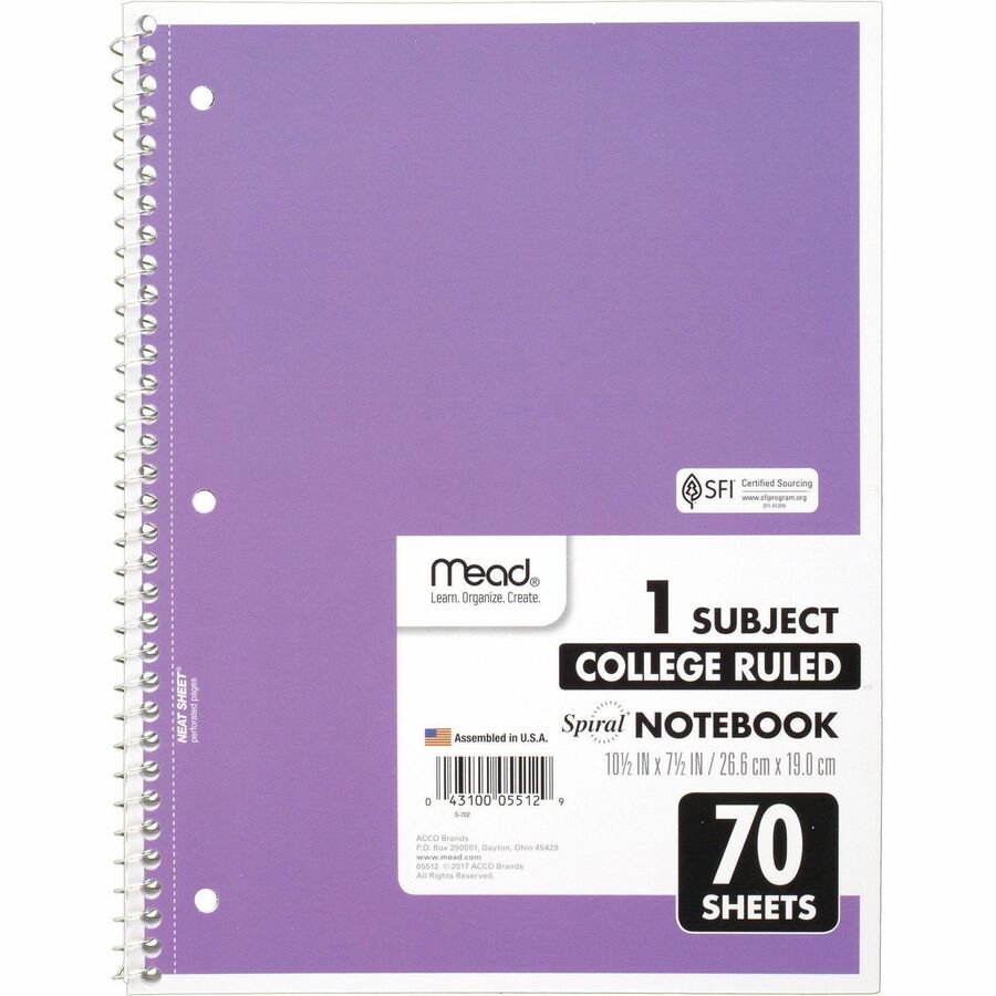 Image of Mead® Notebooks, Spiral, 1-Subject, 70 Sht, 8"x10-1/2", 12/BD, AST