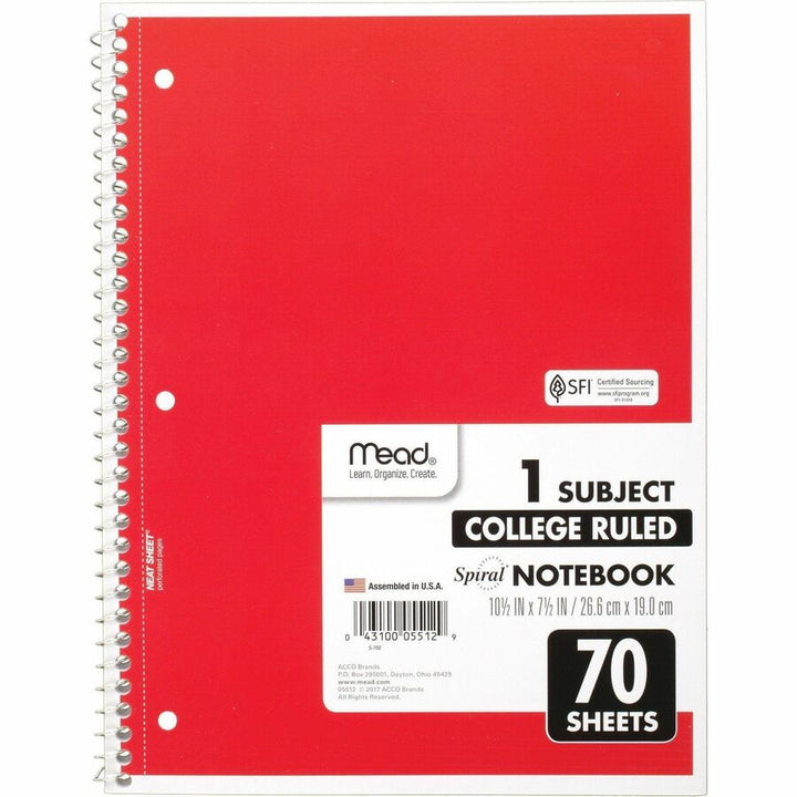 Image of Mead® Notebooks, Spiral, 1-Subject, 70 Sht, 8"x10-1/2", 12/BD, AST