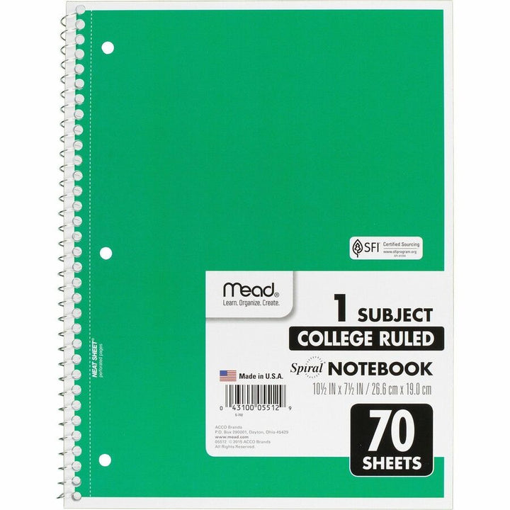 Image of Mead® Notebooks, Spiral, 1-Subject, 70 Sht, 8"x10-1/2", 12/BD, AST