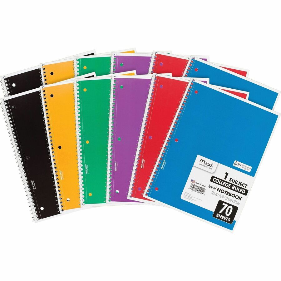 Image of Mead® Notebooks, Spiral, 1-Subject, 70 Sht, 8"x10-1/2", 12/BD, AST