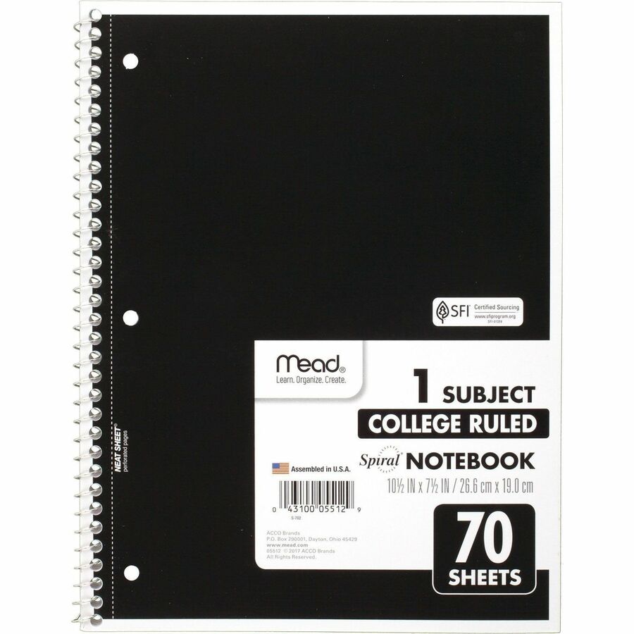 Image of Mead® Notebooks, Spiral, 1-Subject, 70 Sht, 8"x10-1/2", 12/BD, AST