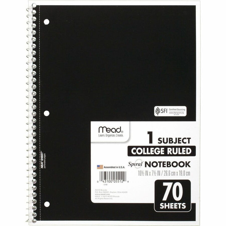 Image of Mead® Notebooks, Spiral, 1-Subject, 70 Sht, 8"x10-1/2", 12/BD, AST