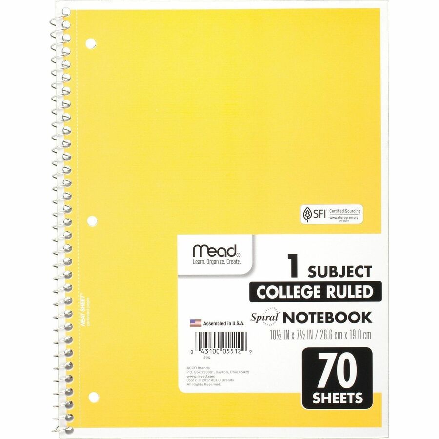 Image of Mead® Notebooks, Spiral, 1-Subject, 70 Sht, 8"x10-1/2", 12/BD, AST