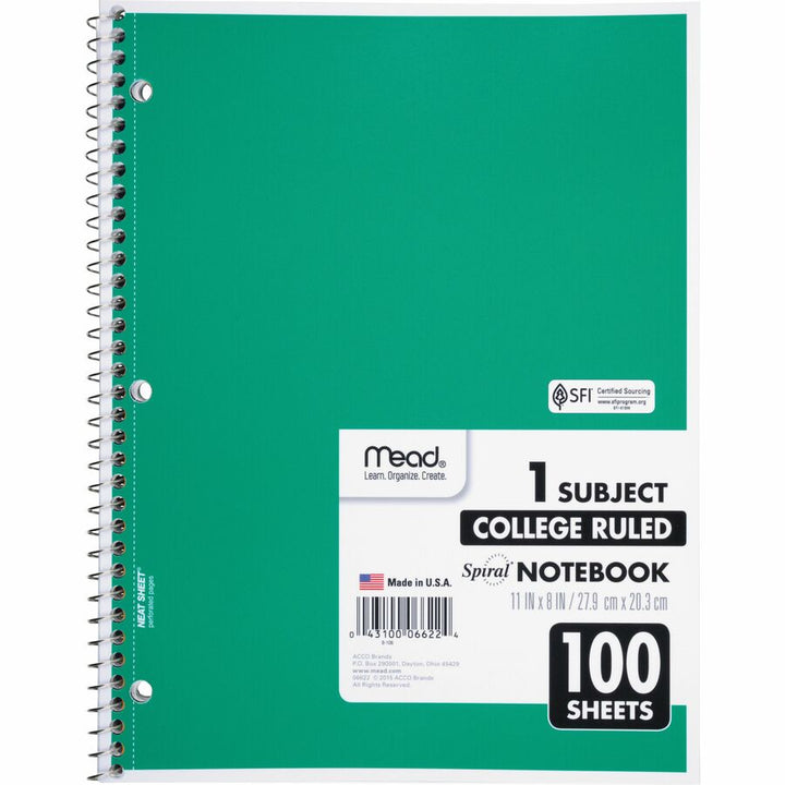 Image of Mead® Notebooks, Spiral, 1-Subject,100 Sht, 8"x10-1/2", 12/BD, AST