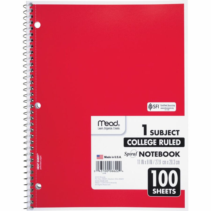 Image of Mead® Notebooks, Spiral, 1-Subject,100 Sht, 8"x10-1/2", 12/BD, AST